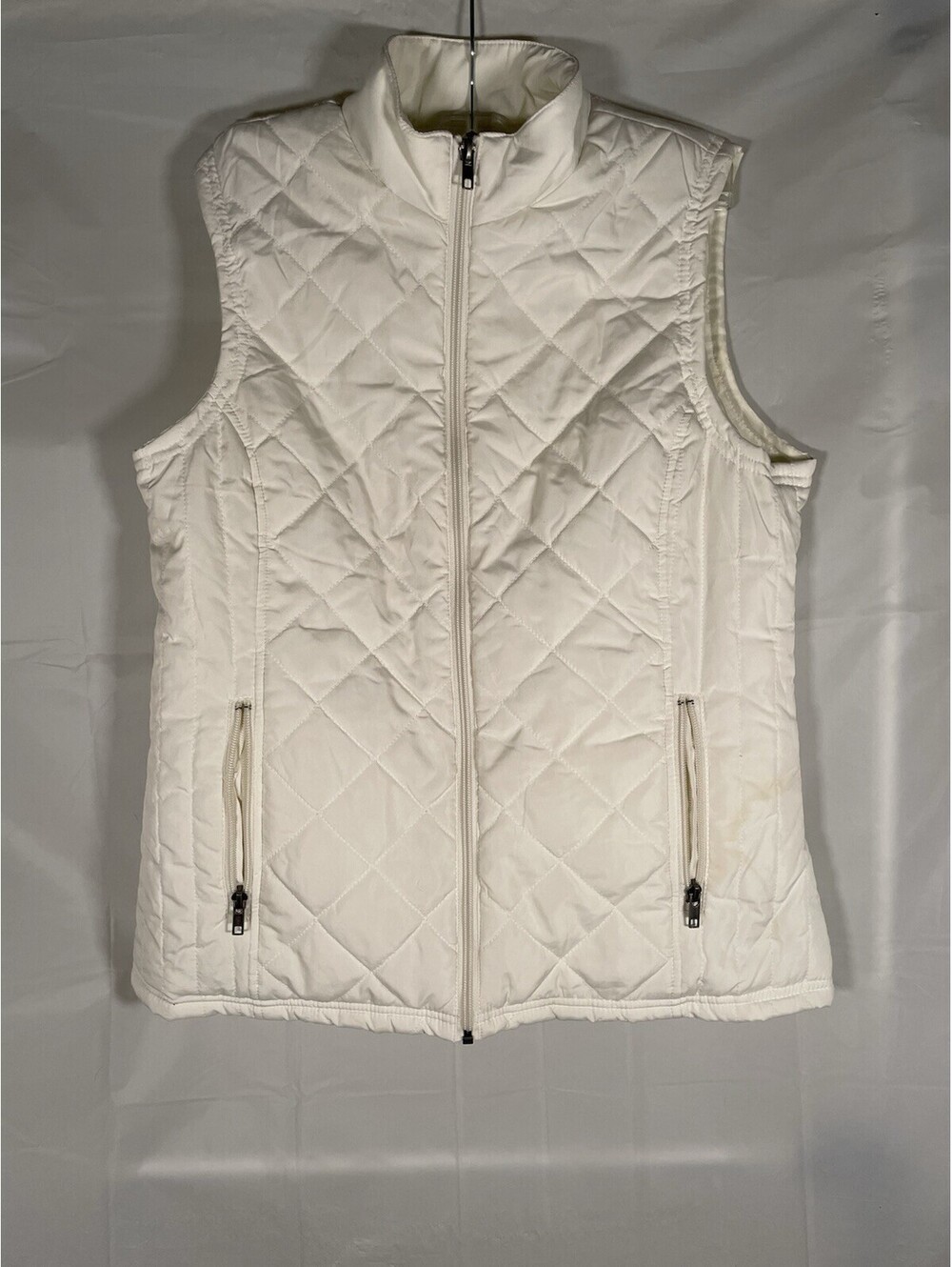Relativity Womens Puffer Vest Size Medium White Quilted Sleeveless Full Zip Mock
